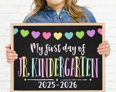 First Day of Junior Kindergarten Sign, Printable Jr. Kindergarten Sign, First Day of JK Chalkboard Sign, Instant Download, Hearts PRB21