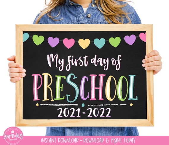 First Day of Preschool Sign, Printable First Day, School Sign, Back To School Sign, Preschool Sign, Chalkboard Sign, Instant Download PRB21 Il_570xn