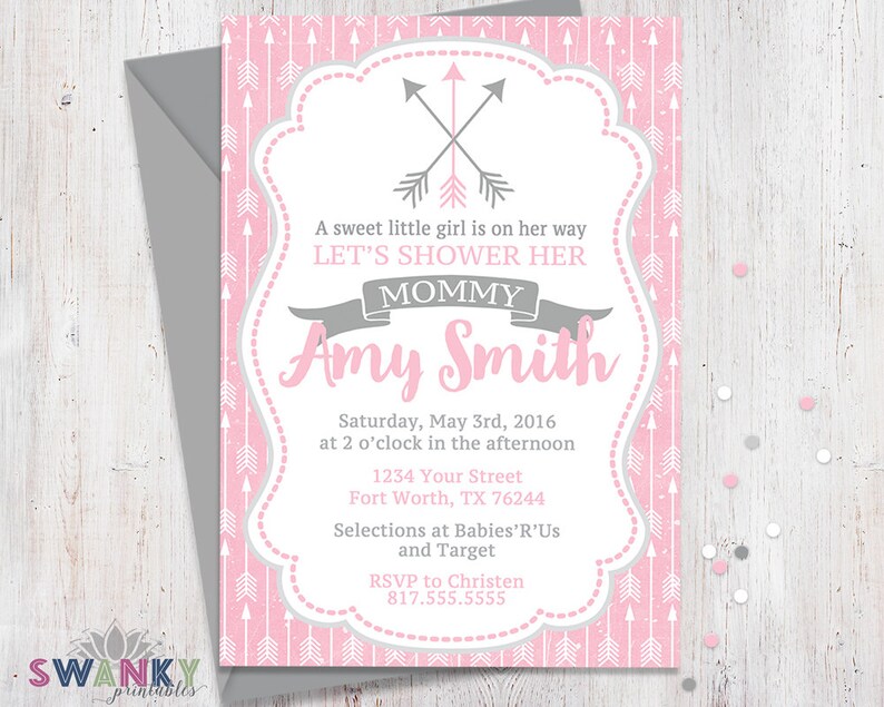 Arrow Baby Shower Invitations Pink And Gray Image 0