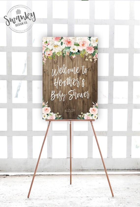 Rustic Floral Baby Shower Welcome Sign, Personalized Welcome Sign, Customized Baby Shower Sign, Pink Floral Welcome Sign, Printable File Il_570xn