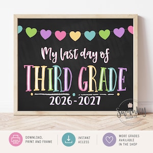 LAST Day of Third Grade, Printable Last Day Sign, Last Day of School Chalkboard Sign, Third Grade Sign, 3rd Grade, Instant Download PRB21 image 1
