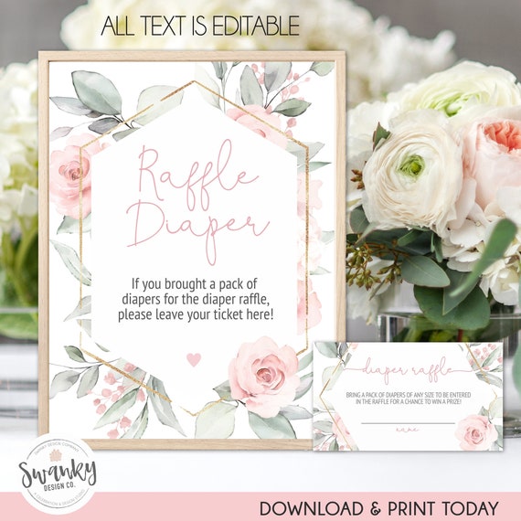 Diaper Raffle Shabby Chic Lavender Instant Download Flowers DIY Blush Pink and SIlver LSGF1 3.5 x 2 Floral Printable