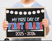 Baseball First Day Of First Grade Sign, Back To School, First Day Of First Grade, Boy 1st Day of First, First Day of School Printable BBS23