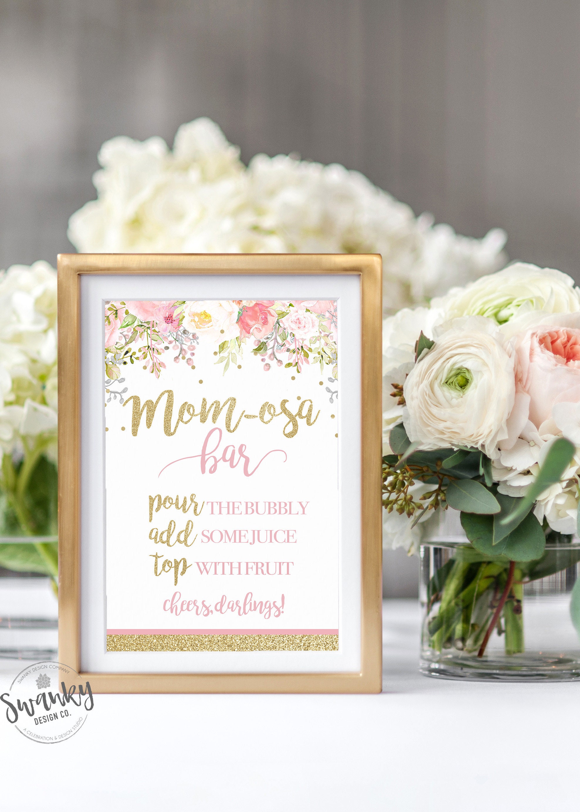 Floral Mimosa Bar Sign Printable, Momosa Sign, Floral Baby Shower Dec…