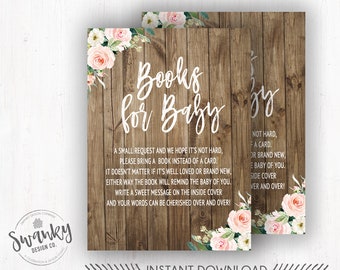 Rustic Floral Books for Baby, Rustic Book Insert, Pink Flowers, Bring a Book Insert, Book Request, Baby Girl Shower, Instant Download