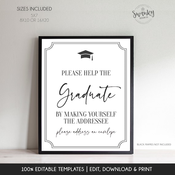 EDITABLE Address an Envelope Sign, Graduation Party Sign, Make Yourself the Addressee, Thank You Card, Instant Download Printable Grad422 Il_570xn