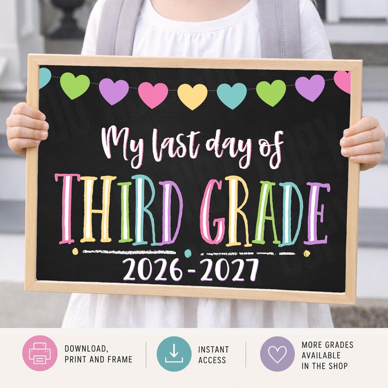 LAST Day of Third Grade, Printable Last Day Sign, Last Day of School Chalkboard Sign, Third Grade Sign, 3rd Grade, Instant Download PRB21 image 9