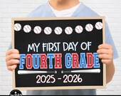 Baseball First Day Of Fourth Grade Sign, Back To School, First Day Of 4th Grade, Boy 1st Day of Fourth, First Day of School Printable BBS23