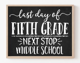 Printable Last Day of Fifth Grade, Next Stop Middle School Sign, 5th Grade Grad Sign, Chalkboard Middle School Sign Printable, Photo Prop