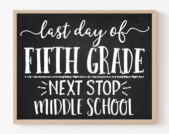 Printable Last Day of Fifth Grade, Next Stop Middle School Sign, 5th Grade Grad Sign, Chalkboard Middle School Sign Printable, Photo Prop