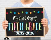 First Day of Fifth Grade Sign, Printable 5th Grade Sign, Chalkboard 5th Grade Sign, Fifth Grade Boy Sign Digital File Instant Download STR21