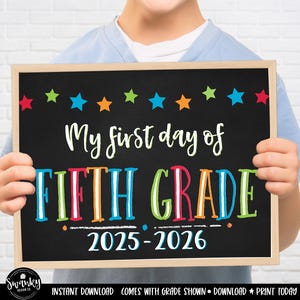 First Day of Fifth Grade Sign, Printable 5th Grade Sign, Chalkboard 5th Grade Sign, Fifth Grade Boy Sign Digital File Instant Download STR21