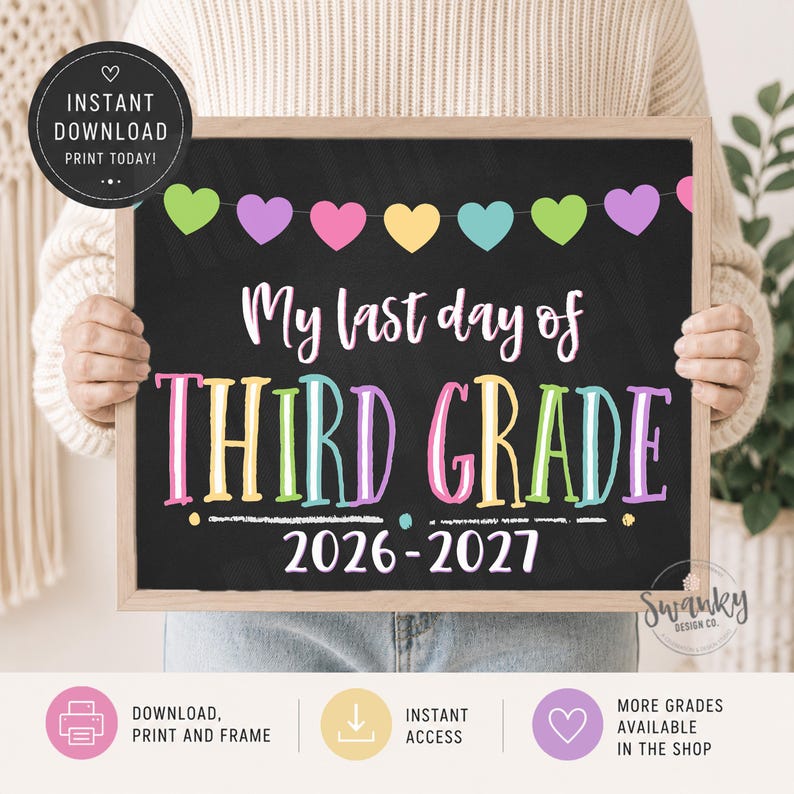 LAST Day of Third Grade, Printable Last Day Sign, Last Day of School Chalkboard Sign, Third Grade Sign, 3rd Grade, Instant Download PRB21 image 6