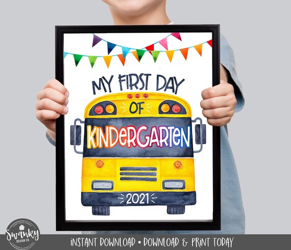 First Day of Kindergarten Sign Printable School Bus First Day Sign Kindergarten School Sign First Day of Kindergarten Sign Photo Prop BUS21 Il_570xn