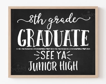 8th Grade Graduate Chalkboard Sign, LAST day of EIGHTH Grade Printable, Poster See Ya Junior High School Photo Prop Instant Download