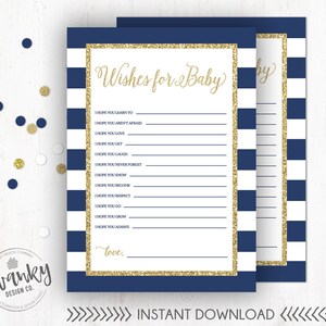 Navy und Gold Wünsche für Baby, Wünsche für Baby Karte, druckbare Baby-Dusche, junge Baby-Dusche druckbar, Wünsche für Baby Jungen, Instant Download