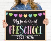 First Day of Preschool Sign, Printable First Day, School Sign, Back To School Sign, Preschool Sign, Chalkboard Sign, Instant Download PRB21