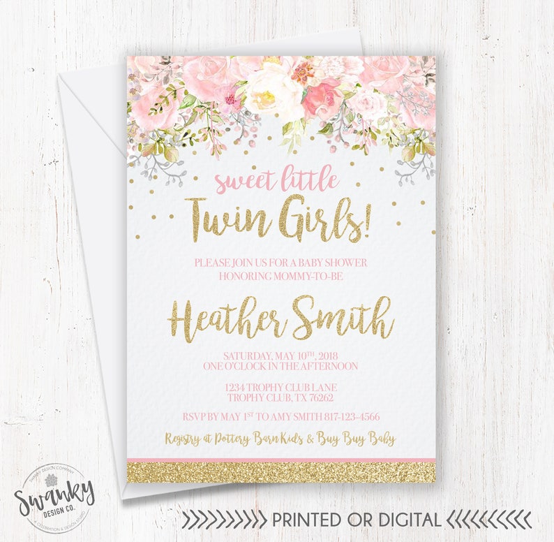 Twins Baby Shower Invitations Twin Girl Baby Shower Floral ...