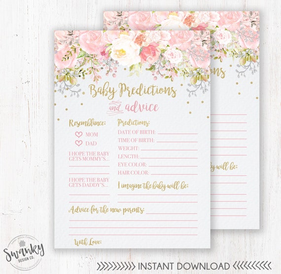 Baby Predictions and Advice Cards, Printable Baby Predictions Game, Advice For New Parents, Girl Baby Shower Advice, Instant Download Il_570xn