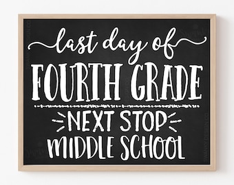 Printable Last Day of 4th Grade, Next Stop Middle School Sign, Fourth Grade Sign, Chalkboard Middle School Sign Printable, Photo Prop