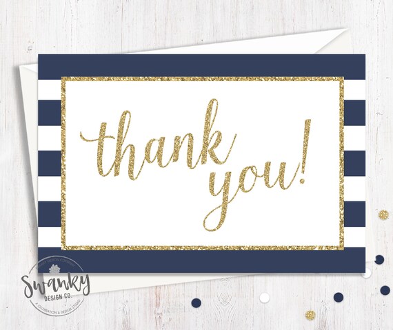 Navy and Gold Thank You Cards, Printable Thank You Card, 4x6 Postcard Style or Folded, Boy Baby Shower Thank You, Instant Download Il_570xn