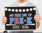 Baseball First Day Of Pre-K Sign, Back To School, First Day Of PreKindergarten, 1st Day Of School, Boy First Day of School Printable BBS23