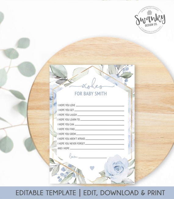 Editable Wishes for Baby Printable Card, Wishes for Baby Boy, Baby Blue