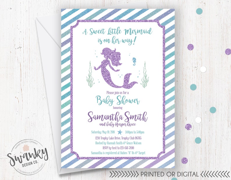 Purple and Teal Mermaid Books for Baby Bring a Book Insert Under the Sea Shower Mermaid Baby Shower Book Request Glitter Mermaid