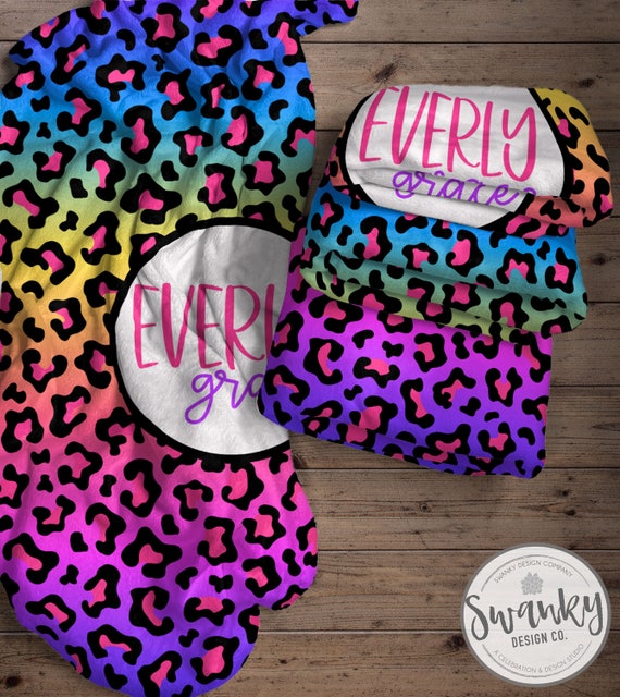 Rainbow Cheetah Print Blanket, Personalized 90s Inspired, Neon
