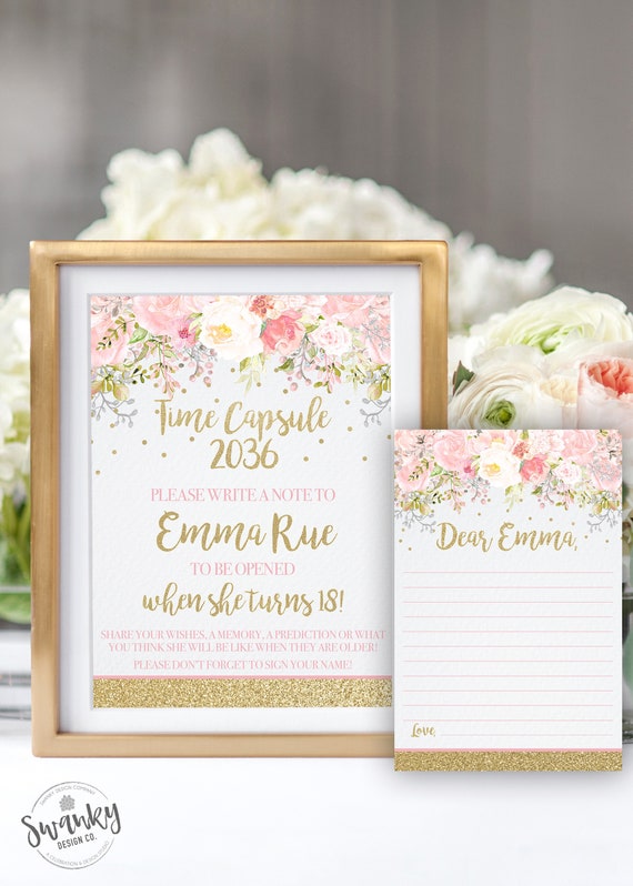 Floral First Birthday Time Capsule Sign and Cards, Printable Time Capsule Sign Girl, First Birthday, Floral Wreath Sign, Boho Floral Sign Il_570xn