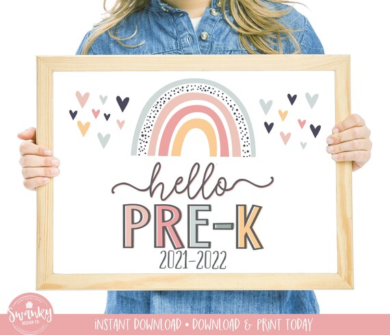Boho Rainbow Hello Pre-K Sign, First Day of Prekindergarten, Printable First Day of School Sign, Girl First Day Sign, Instant Download HBR21 Il_570xn