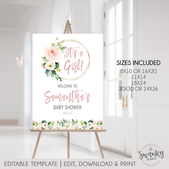 Editable Boho Chic Floral Baby Shower Welcome Sign, Printable Welcome Sign, Personalized Shower Welcome Sign, Customized Baby Shower Sign Il_570xn
