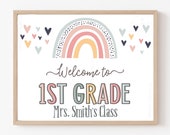 Custom Teacher Classroom Sign Printable, Boho Classroom Decor, Classroom Posters for First Day of School, Boho Rainbow Printable