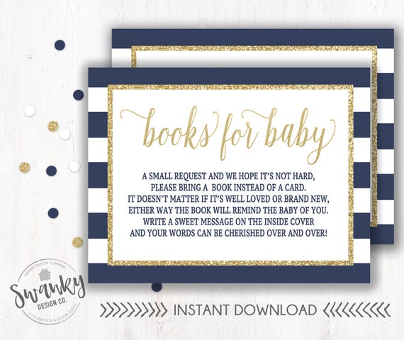 Books for Baby Navy and Gold, Book Request, Bring a Book Instead of Card, Navy Book Insert, Navy and Gold Baby Shower, Instant Download Il_570xn