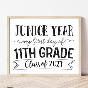 Printable First Day of 11th Grade Sign, Eleventh Grade Sign, Class of 2027, First Day of 11th Grade, First Day of Junior Year WBS01