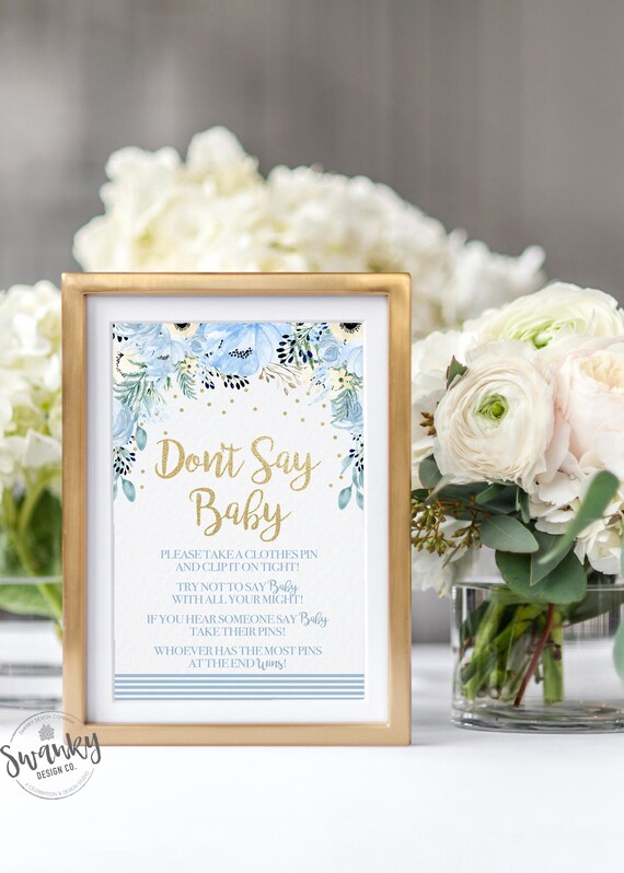 Don't Say Baby Sign Printable, Boy Baby Shower Game, Don't Say Baby Game Sign, Instant Download, Blue Baby Shower Il_570xn