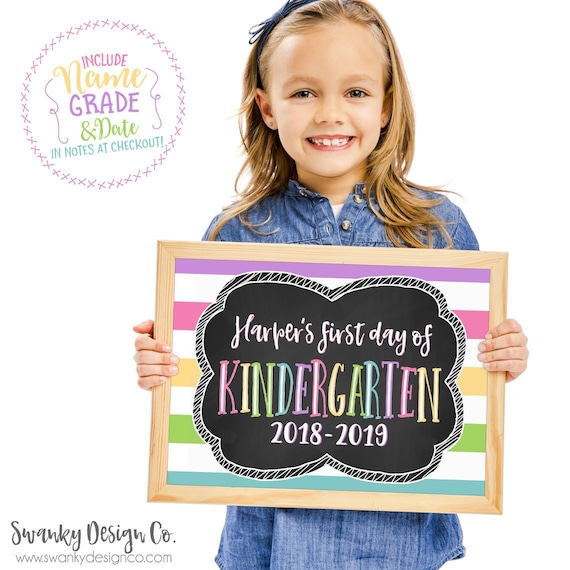 Personalized First Day of School Sign, Back To School Sign, Stripe First Day Printable, School Chalkboard Sign, First Day Photo Prop, Girl Il_570xn