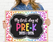 Leopard Print Prek Sign, Printable School Sign Girl First Day Sign, First Day of Pre-Kindergarten Girl Sign Instant Download LPB22