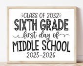 1st Day of Middle School Sign, Middle School Sign Printable, First day of 6th Grade Sign, First Day Photo Prop Middle School WBS01