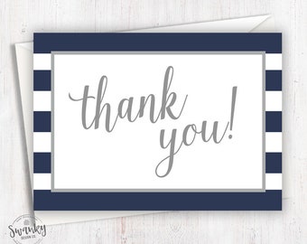 Navy and Gray Thank You Cards, Printable Thank You Card, 4x6 Postcard Style or Folded, Boy Baby Shower Thank You, Instant Download