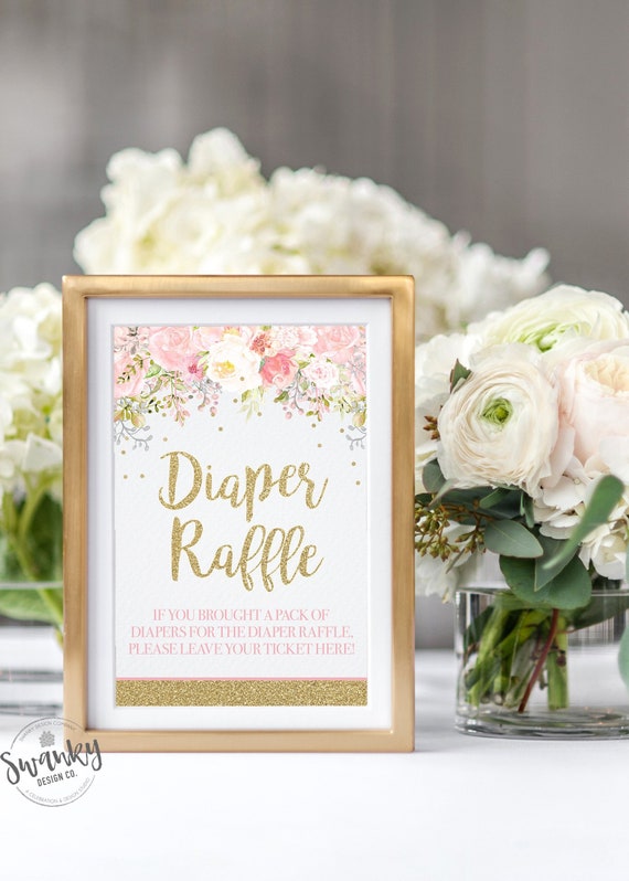 Blush Pink Floral Baby Shower Diaper Raffle Sign, Printable Baby Shower Diaper Raffle Sign, Floral Baby Shower Decor, Instant Download Il_570xn
