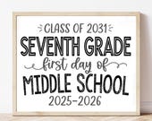 Printable First day of Seventh Grade School Sign, 7th Grade 1st day, Chalkboard 7th Grade Sign, 1st Day of Seventh Grade BWA01