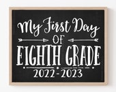 First Day of 8th Grade Sign,  Eighth Grade Sign Printable, Chalkboard Middle School Sign, 1st Day of Junior High, Instant Download, 2022