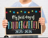 Kindergarten Boy Chalkboard Sign Printable, First Day of Kindergarten, First Day of School, Digital File Instant Download STR21
