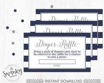 Navy and Gray Diaper Raffle Tickets, Navy and Gray Baby Shower, Gray Diaper Raffle Tickets, Navy and Gray Striped Baby Shower, Boy Baby