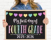 First Day of Fourth Grade, Printable First Day School Sign, Back To School Sign, First Day of School Chalkboard Sign Fourth Grade Sign PRB21