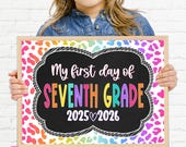 Leopard Print Seventh Grade Sign, Printable School Sign Girl First Day Sign, First Day of Seventh Grade Girl Sign Instant Download LPB22