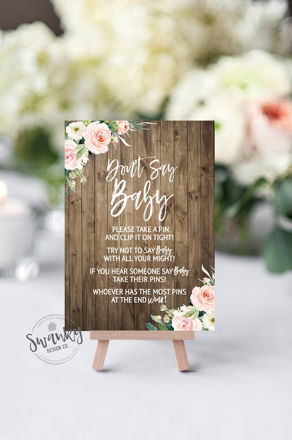 Rustic Floral Don't Say Baby Sign, Don't Say Baby Game Printable, Don't Say Baby Shower Game, Girl Baby Shower Game,INSTANT DOWNLOAD, RWF-18 Il_570xn