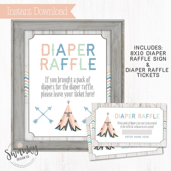Tribal Diaper Raffle Tickets, Boho Baby Shower, TeePee Diaper Raffle Tickets, Arrow Tribal Baby Shower, Gender Neutral Diaper Raffle Tickets Il_570xn