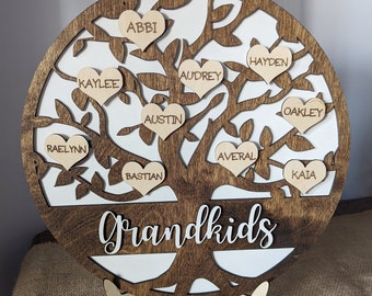 Grandkids Family Tree Sign Mother's Day Gift Personalized Grandma Nana Mom Gift Personalized Christmas Gift Personalized Wood Gift